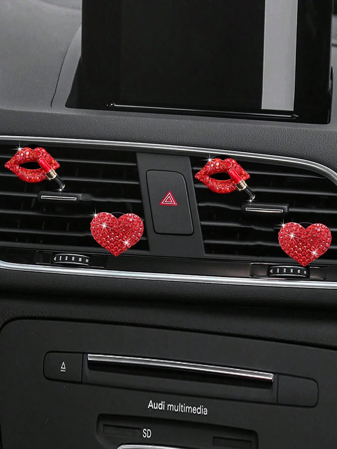 2/4pcs Rhinestone Heart & Lips Car Air Vent Fragrance Clip Decor, Car Interior Ornament, Vehicle Aroma Diffuser