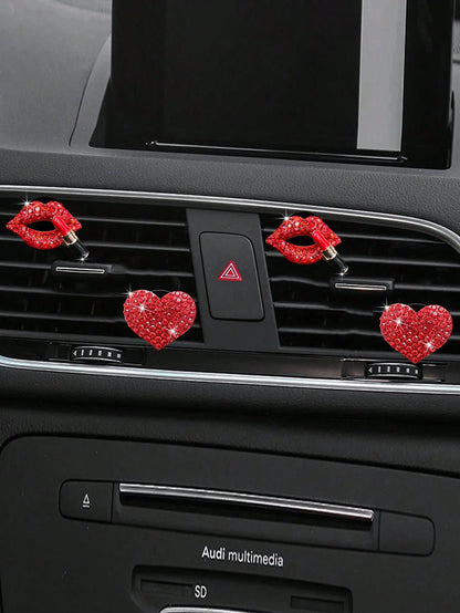 2/4pcs Rhinestone Heart & Lips Car Air Vent Fragrance Clip Decor, Car Interior Ornament, Vehicle Aroma Diffuser