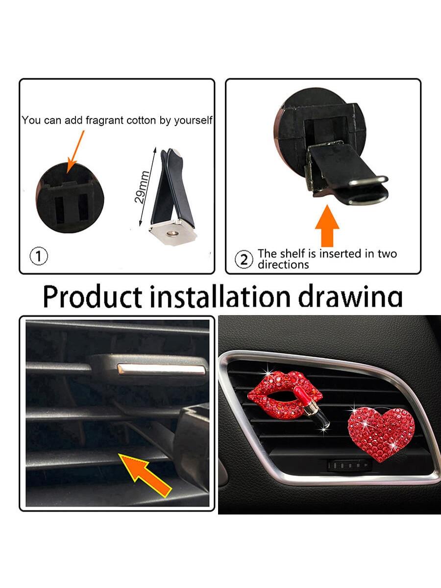 2/4pcs Rhinestone Heart & Lips Car Air Vent Fragrance Clip Decor, Car Interior Ornament, Vehicle Aroma Diffuser