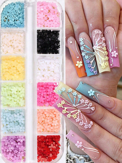 2 Boxes Floral Design Nail Art Decorations, Mixed Gold & Silver Beads, Rhinestones, New Popular Nail Stickers Nail Charms