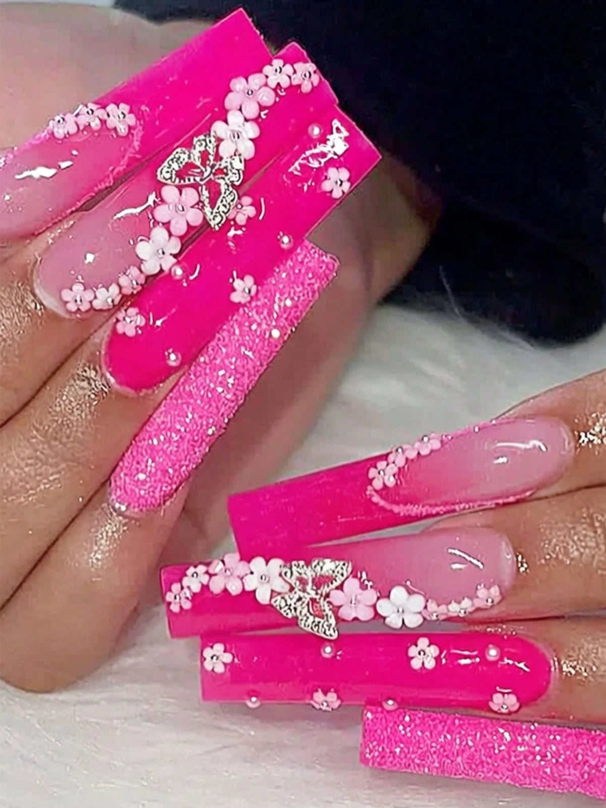 2 Boxes Floral Design Nail Art Decorations, Mixed Gold & Silver Beads, Rhinestones, New Popular Nail Stickers Nail Charms