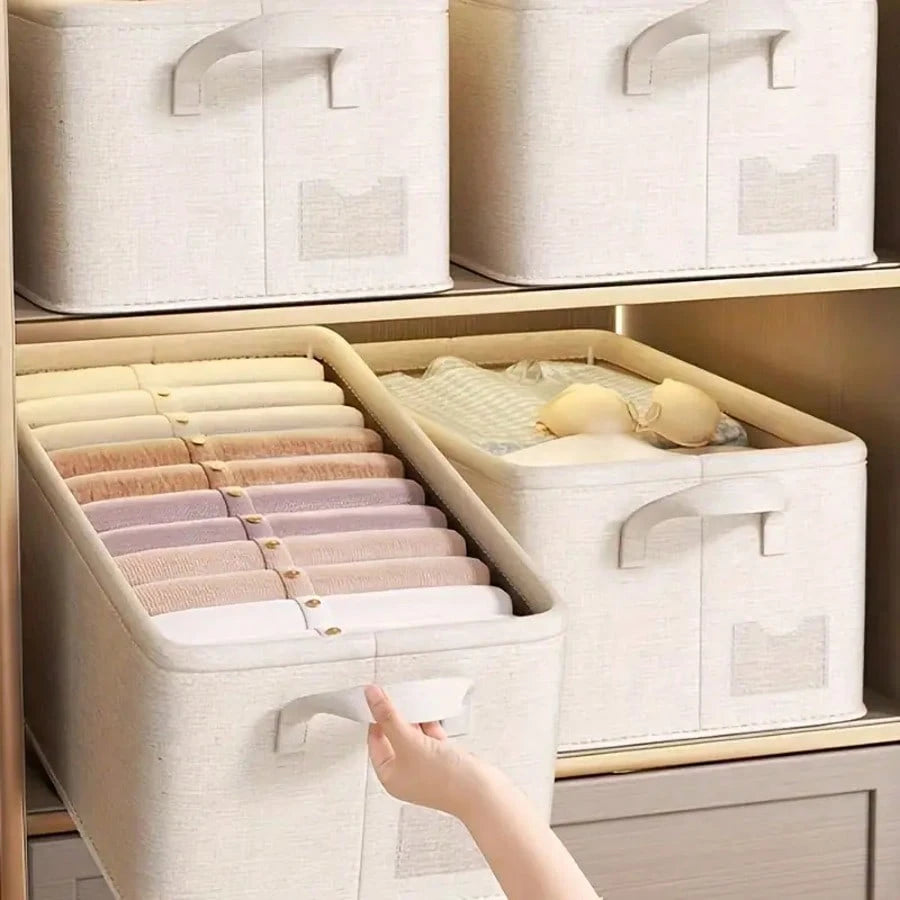2 Large Capacity Foldable Fabric Storage Boxes- Linen Fabric Multi-Purpose Storage Containers For Clothes, Toys, Bedding- Home Organization Boxes, Toy & Clothing Storage Containers| Classic Fabric