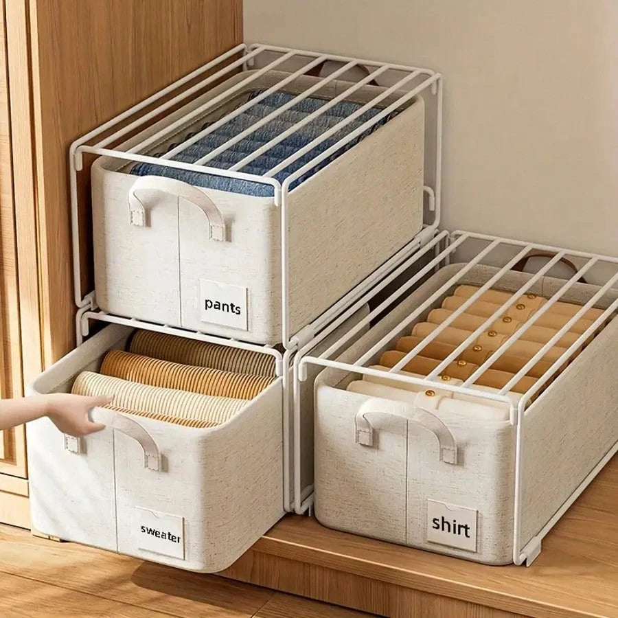 2 Large Capacity Foldable Fabric Storage Boxes- Linen Fabric Multi-Purpose Storage Containers For Clothes, Toys, Bedding- Home Organization Boxes, Toy & Clothing Storage Containers| Classic Fabric