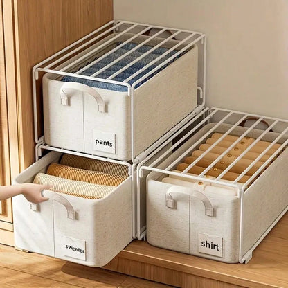 2 Large Capacity Foldable Fabric Storage Boxes- Linen Fabric Multi-Purpose Storage Containers For Clothes, Toys, Bedding- Home Organization Boxes, Toy & Clothing Storage Containers| Classic Fabric