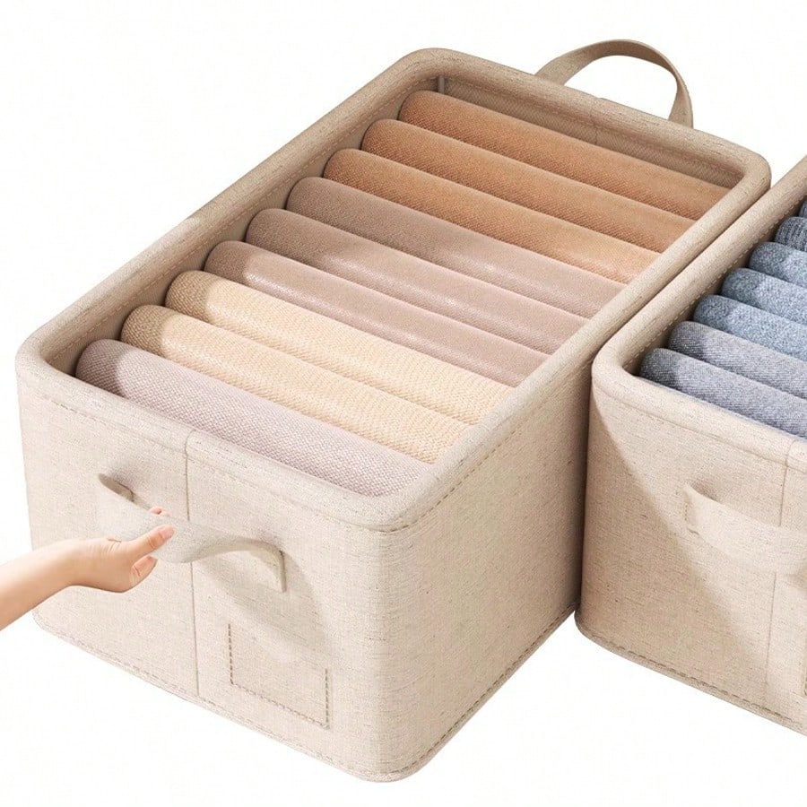 2 Large Capacity Foldable Fabric Storage Boxes- Linen Fabric Multi-Purpose Storage Containers For Clothes, Toys, Bedding- Home Organization Boxes, Toy & Clothing Storage Containers| Classic Fabric
