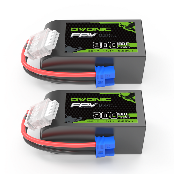 OVONIC 11.1V 80C 800mAh 3S LiPo Battery with EC2 Plug