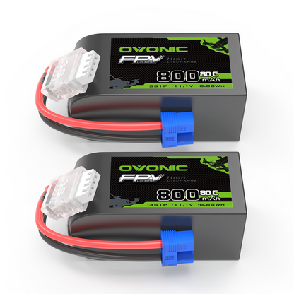 OVONIC 11.1V 80C 800mAh 3S LiPo Battery with EC2 Plug