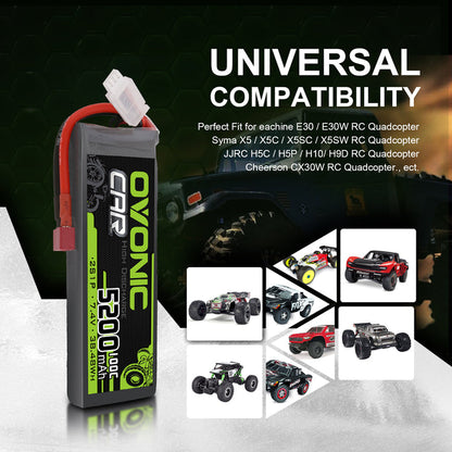 2 × OVONIC 2S Lipo Battery 5200mAh 2S1P 100C 7.4V RC Lipo Battery HardCase with Deans T Plug for Losi 1/10 Scale Racing RC Car Truck Vehicles Buggy