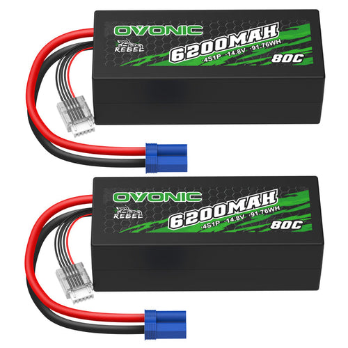 2 × OVONIC 4S Lipo Battery 6200mAh 80C 14.8V RC Lipo Battery with EC5 Plug for RC Vehicles 1/10 1/8 scale RC Truck