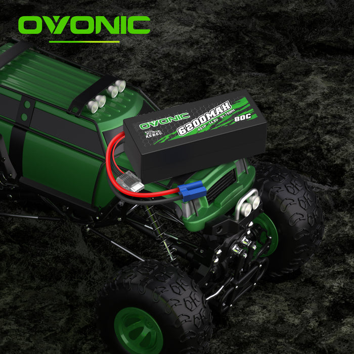 2 × OVONIC 4S Lipo Battery 6200mAh 80C 14.8V RC Lipo Battery with EC5 Plug for RC Vehicles 1/10 1/8 scale RC Truck