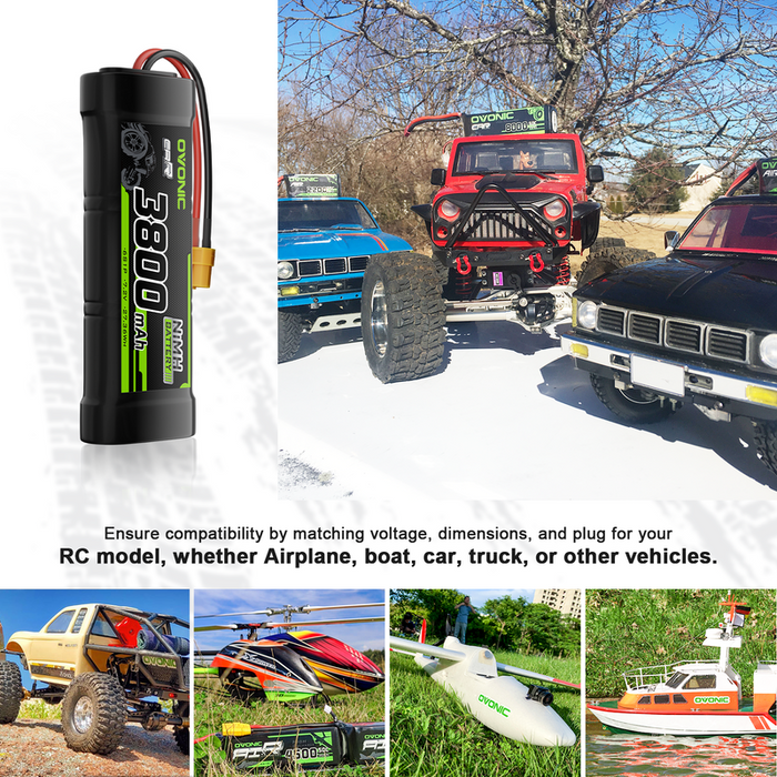 2 × OVONIC 7.2V 3800mAh NiMH Battery Pack 6-Cell Flat with XT60 & TRX Plug for RC Cars & Trucks