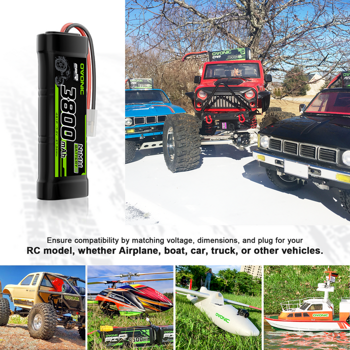 2 × OVONIC 7.2V 3800mAh NiMH Battery Pack 6-Cell with Tamiya Plug for RC Cars & Trucks