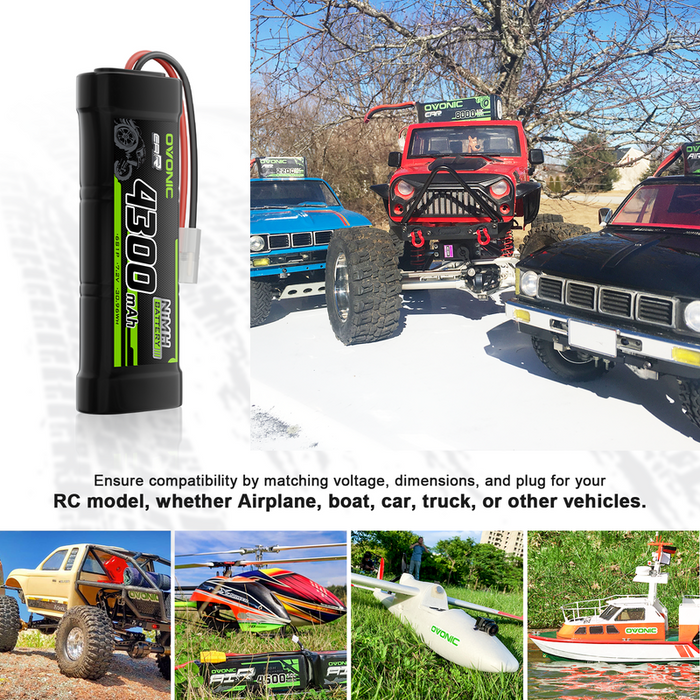 2 × OVONIC 7.2V 4300mAh NiMH Battery Pack 6-Cell with Tamiya Plug for RC Vehicles