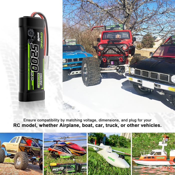 2 × OVONIC 7.2V 5200mAh NiMH Battery Pack 6-Cell with Tamiya Plug for RC Cars & Trucks