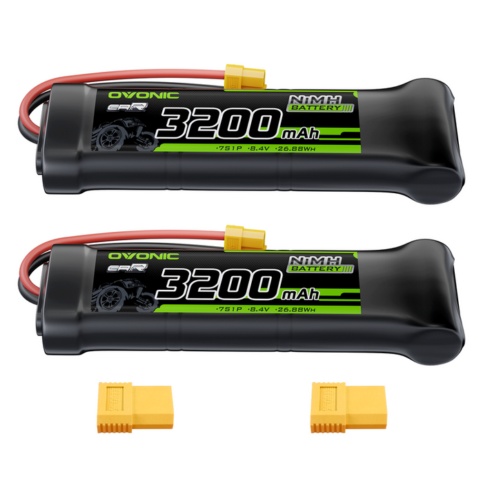 OVONIC 8.4V 3200mAh NiMH Battery Pack 7-Cell Flat with XT60 & TRX Plug for RC Vehicles