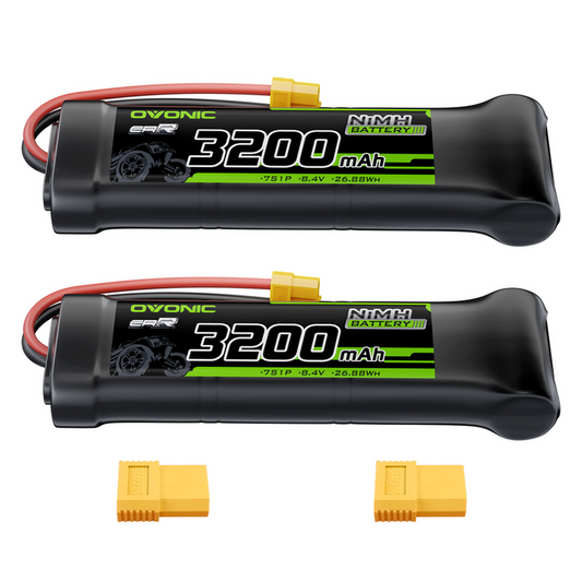 OVONIC 8.4V 3200mAh NiMH Battery Pack 7-Cell Flat with XT60 & TRX Plug for RC Vehicles