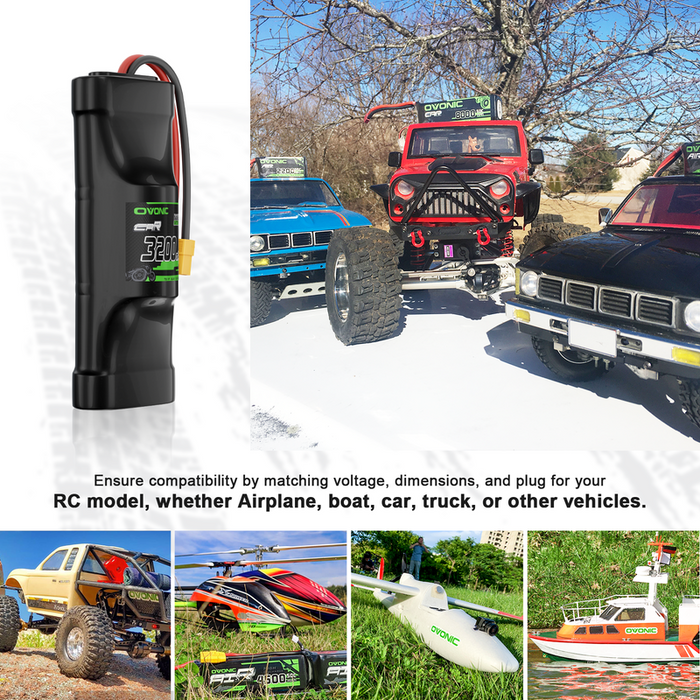2 × OVONIC 8.4V 3200mAh NiMH Battery Pack 7-Cell Hump with XT60 & TRX Plug for RC Cars & Trucks
