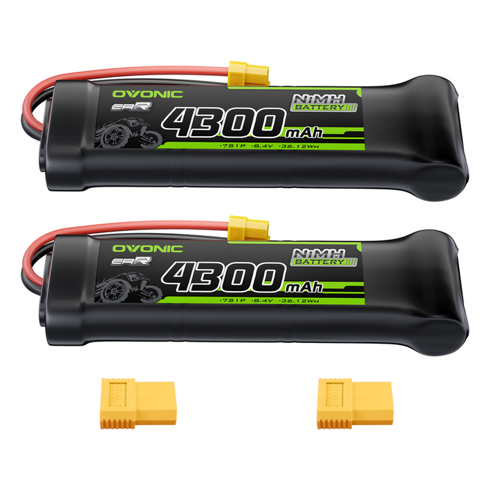 OVONIC 8.4V 4300mAh NiMH Battery Pack 7-Cell Flat with XT60 & TRX Plug for RC Cars