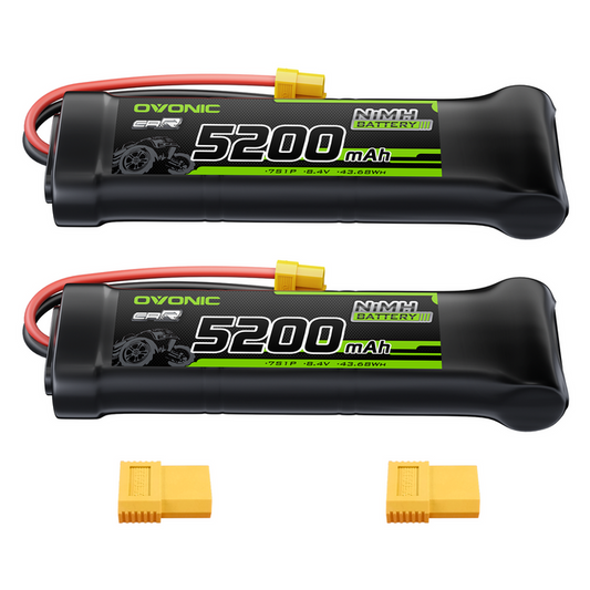 OVONIC 8.4V 5200mAh NiMH Battery Pack 7-Cell Flat with XT60 & TRX Plug for RC Vehicles