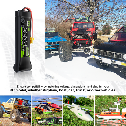2 × OVONIC 8.4V 5200mAh NiMH Battery Pack 7-Cell Flat with XT60 & TRX Plug for RC Vehicles