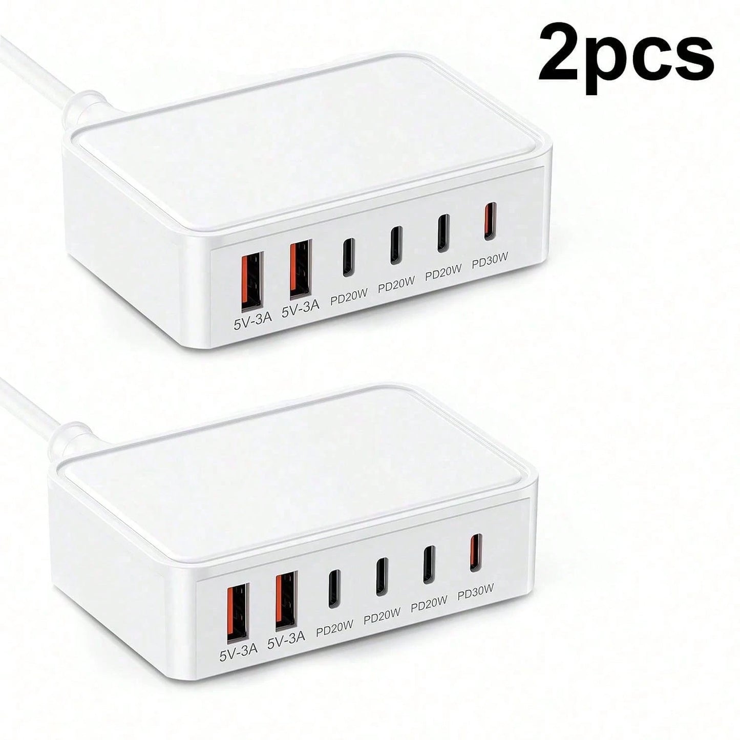 2 Pack, 6 Port USB C+USB A Fast Charging Station, Multi Device Wall Charger Adapter Plug For Home, Office, Compatible With Phone, Pad, Galaxy, Pixel