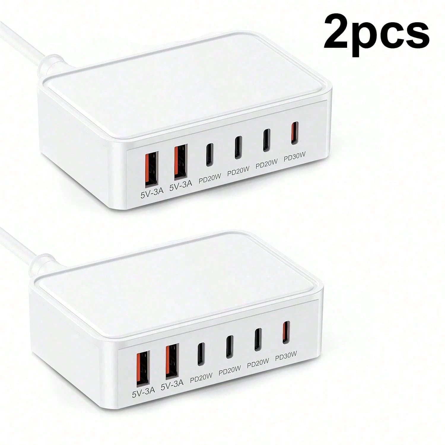 2 Pack, 6 Port USB C+USB A Fast Charging Station, Multi Device Wall Charger Adapter Plug For Home, Office, Compatible With Phone, Pad, Galaxy, Pixel