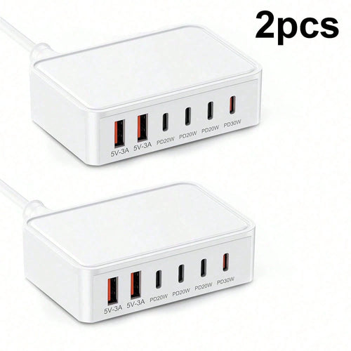 2 Pack, 6 Port USB C+USB A Fast Charging Station, Multi Device Wall Charger Adapter Plug For Home, Office, Compatible With Phone, Pad, Galaxy, Pixel