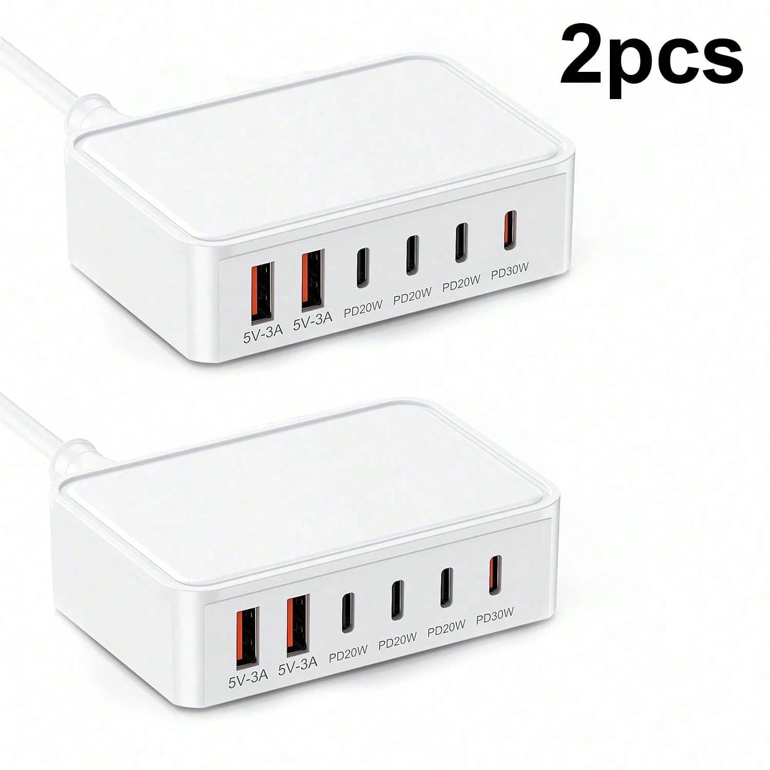 2 Pack, 6 Port USB C+USB A Fast Charging Station, Multi Device Wall Charger Adapter Plug For Home, Office, Compatible With Phone, Pad, Galaxy, Pixel