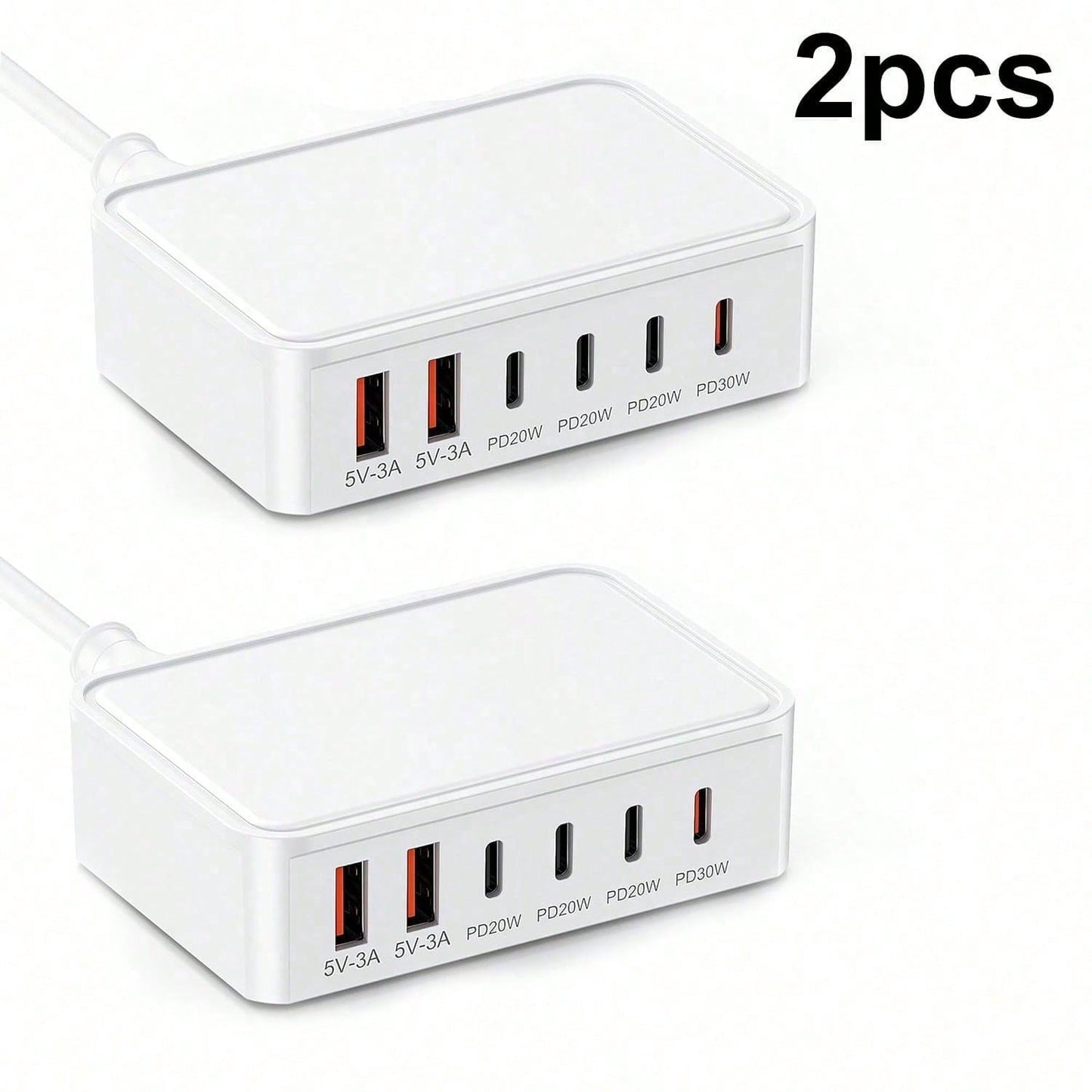 2 Pack, 6 Port USB C+USB A Fast Charging Station, Multi Device Wall Charger Adapter Plug For Home, Office, Compatible With Phone, Pad, Galaxy, Pixel