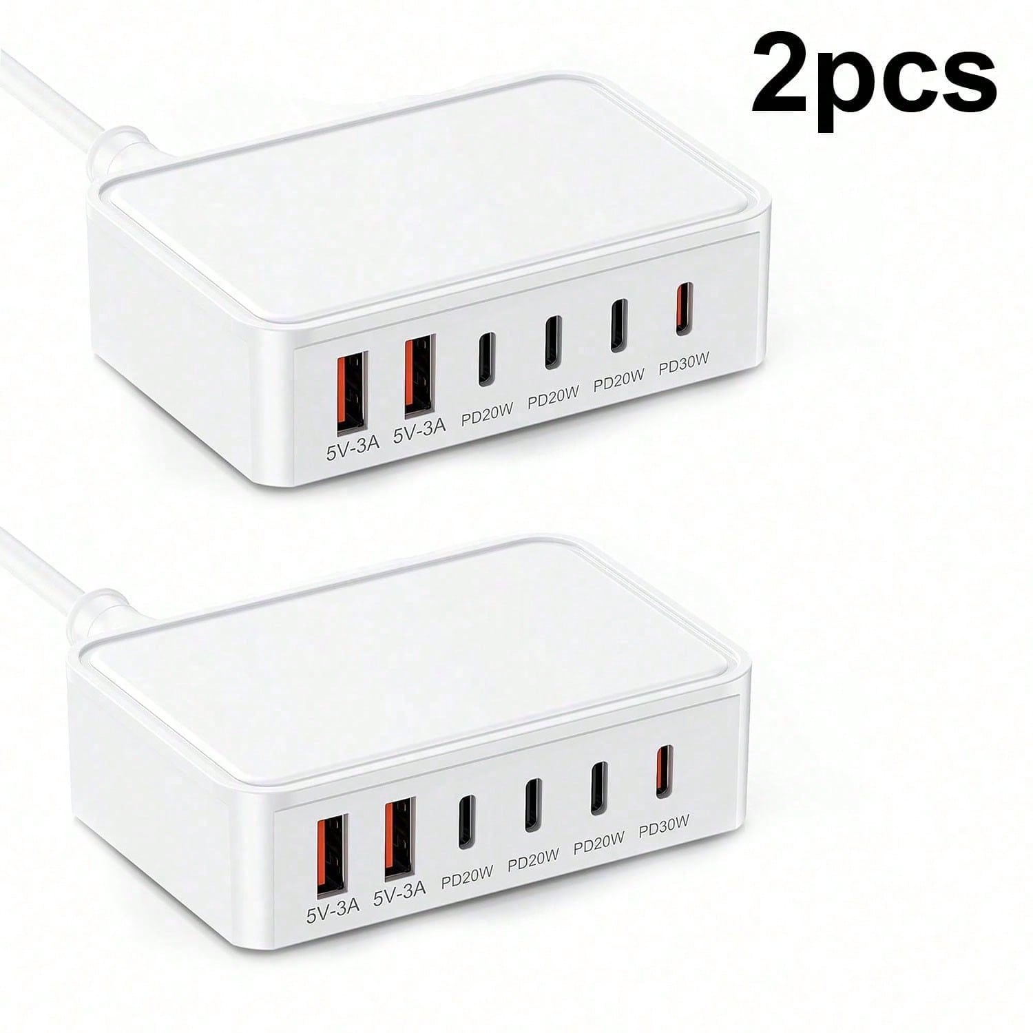 2 Pack, 6 Port USB C+USB A Fast Charging Station, Multi Device Wall Charger Adapter Plug For Home, Office, Compatible With Phone, Pad, Galaxy, Pixel