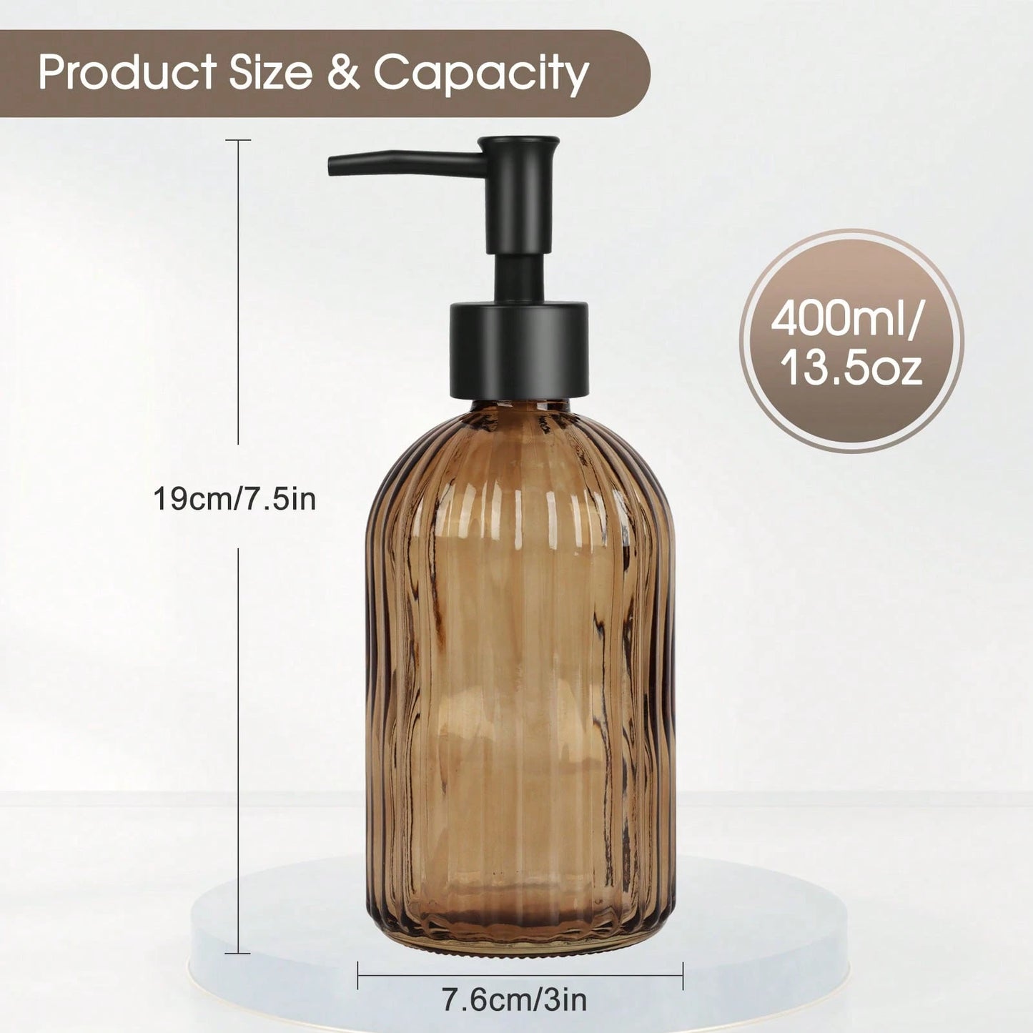 2-Pack Amber Glass Soap Dispenser With Black Rust-Proof Pump, 400ml Refillable Bottles For Hand Soap, Lotion, Dish Soap & Oil, Kitchen And Bathroom Essentials