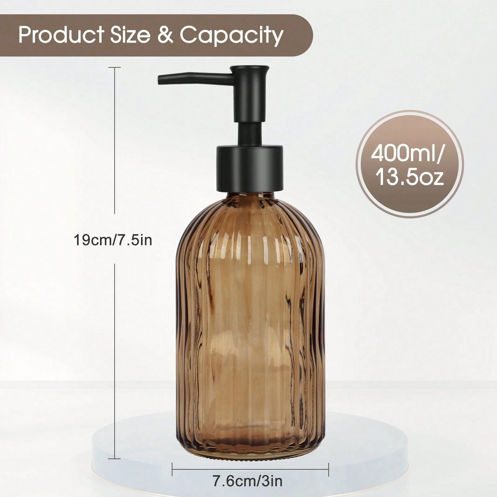 2-Pack Amber Glass Soap Dispenser With Black Rust-Proof Pump, 400ml Refillable Bottles For Hand Soap, Lotion, Dish Soap & Oil, Kitchen And Bathroom Essentials