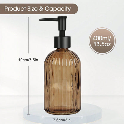 2-Pack Amber Glass Soap Dispenser With Black Rust-Proof Pump, 400ml Refillable Bottles For Hand Soap, Lotion, Dish Soap & Oil, Kitchen And Bathroom Essentials