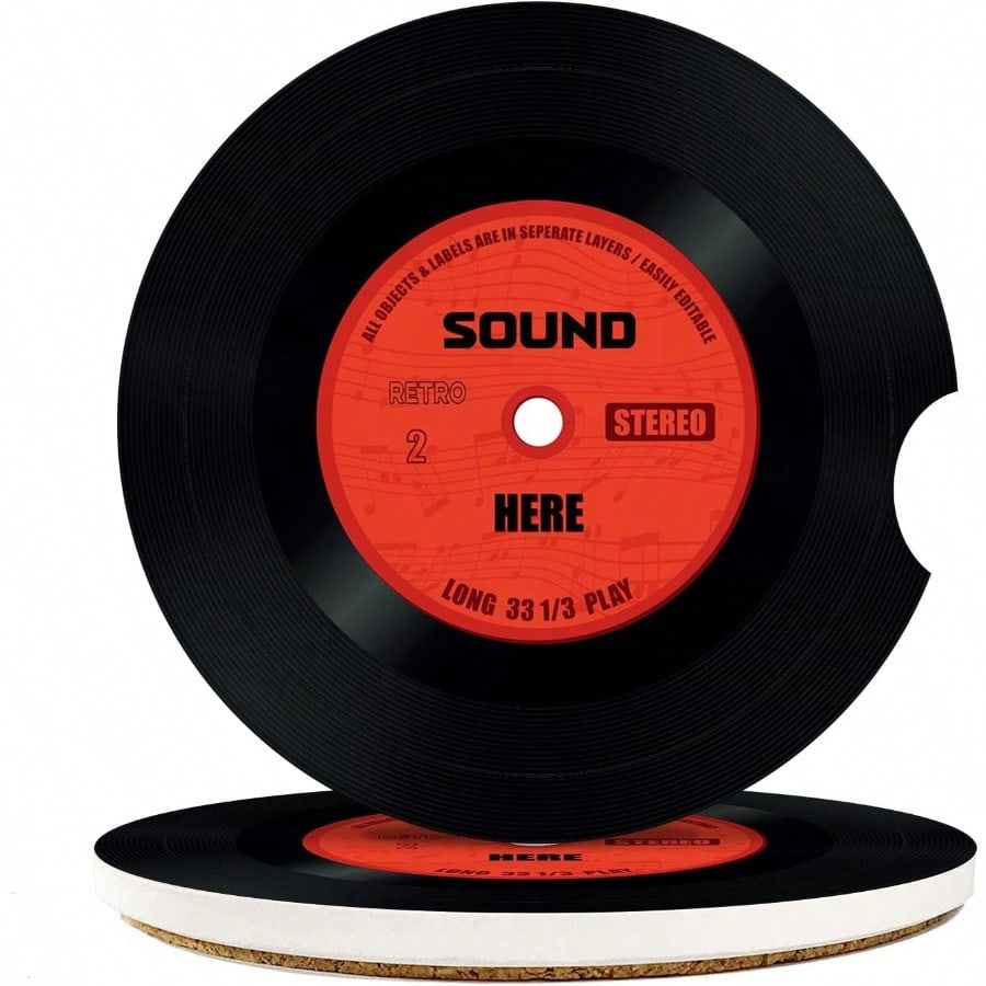 2 Pack Car Coaster Absorbent Ceramic Stone Cork Base Drink Coasters 2.6 Inch Music Retro Disco Nostalgics Auto Accessories Cup Holders For Women Men Car Decor