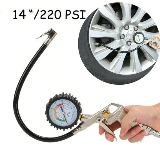 2‑Pack Dial Tire Inflator Gun With Pressure Gauge, 14‑Inch Hose 0‑220 PSI, 3‑In‑1 Tire Pressure Test Inflate Deflate Tool For Car Motorcycle Truck, Air Compressor Not Included