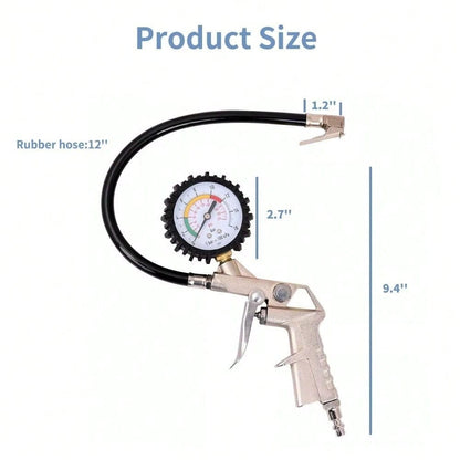 2‑Pack Dial Tire Inflator Gun With Pressure Gauge, 14‑Inch Hose 0‑220 PSI, 3‑In‑1 Tire Pressure Test Inflate Deflate Tool For Car Motorcycle Truck, Air Compressor Not Included