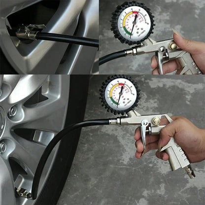 2‑Pack Dial Tire Inflator Gun With Pressure Gauge, 14‑Inch Hose 0‑220 PSI, 3‑In‑1 Tire Pressure Test Inflate Deflate Tool For Car Motorcycle Truck, Air Compressor Not Included