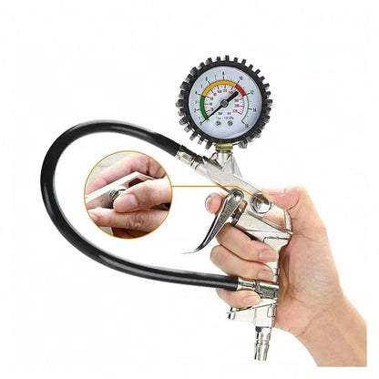 2‑Pack Dial Tire Inflator Gun With Pressure Gauge, 14‑Inch Hose 0‑220 PSI, 3‑In‑1 Tire Pressure Test Inflate Deflate Tool For Car Motorcycle Truck, Air Compressor Not Included