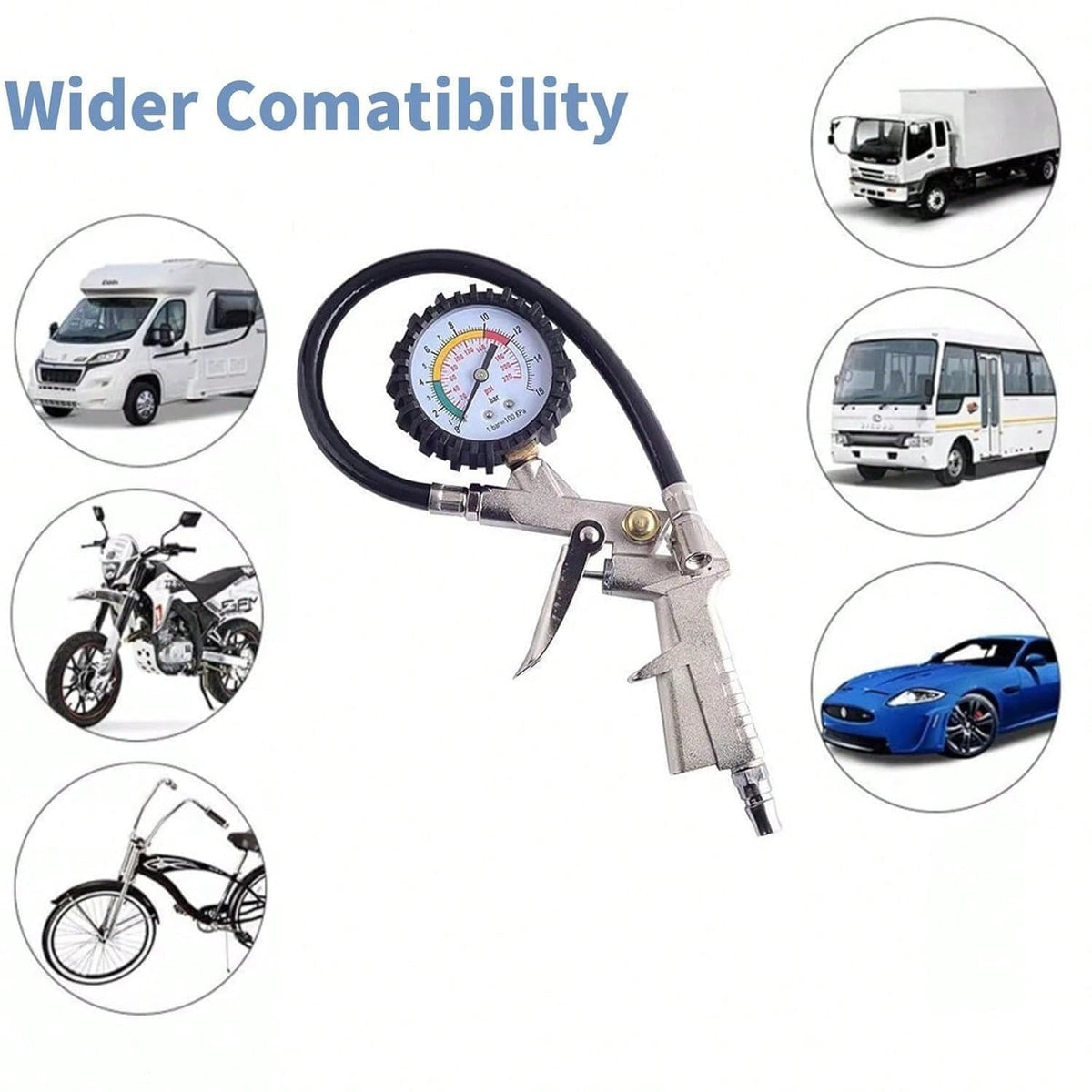 2‑Pack Dial Tire Inflator Gun With Pressure Gauge, 14‑Inch Hose 0‑220 PSI, 3‑In‑1 Tire Pressure Test Inflate Deflate Tool For Car Motorcycle Truck, Air Compressor Not Included
