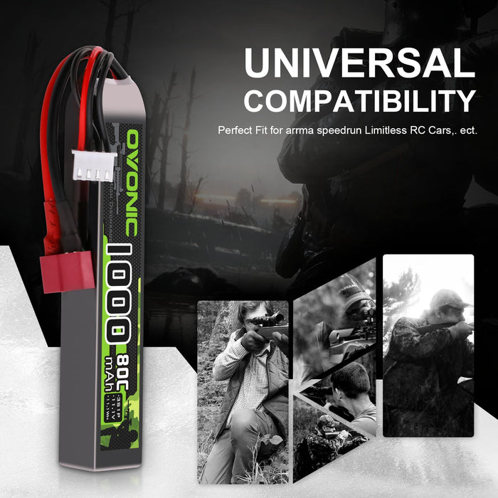 [2-Pack] Ovonic 1000mAh 11.1V 80C 3S LiPo Battery Pack with Deans Connector for Airsoft AEG Rifles