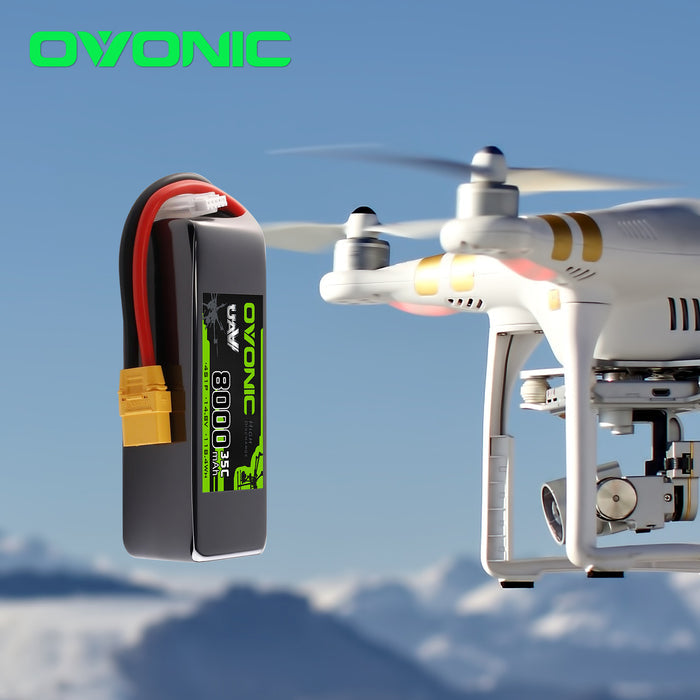 2-Pack OVONIC 14.8V 8000mAh 35C 4S Softcase LiPo Battery Pack with XT90 Connector for Large-Scale RC Vehicles, Boats, and Fixed-Wing Aircraft