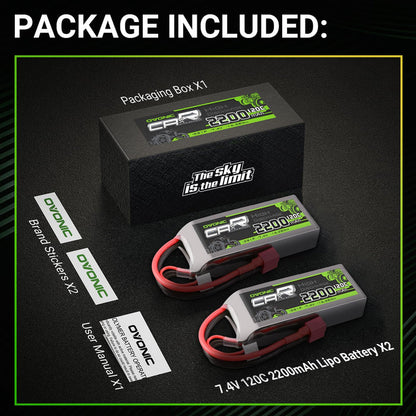 [2-Pack] Ovonic 2200mAh 7.4V 120C 2S LiPo Battery Pack with Deans T Connector for RC Cars, Trucks, and Boats