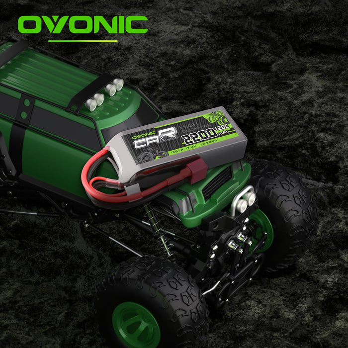 [2-Pack] Ovonic 2200mAh 7.4V 120C 2S LiPo Battery Pack with Deans T Connector for RC Cars, Trucks, and Boats