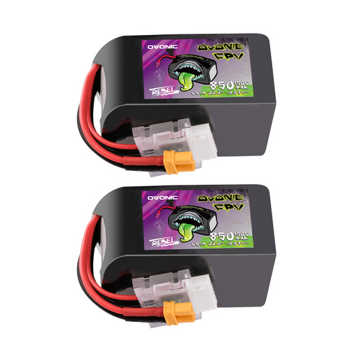2 Pack OVONIC 22.2V 150C 850mAh 6S LiPo Battery with XT30 Plug for 90-180mm Brushless FPV Drones Cinelog & Protek25