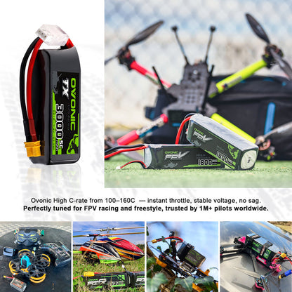 2-Pack Ovonic 2S 3000mAh 5C 7.4V LiPo Battery w/XT30 Plug for RC Transmitters and Receivers