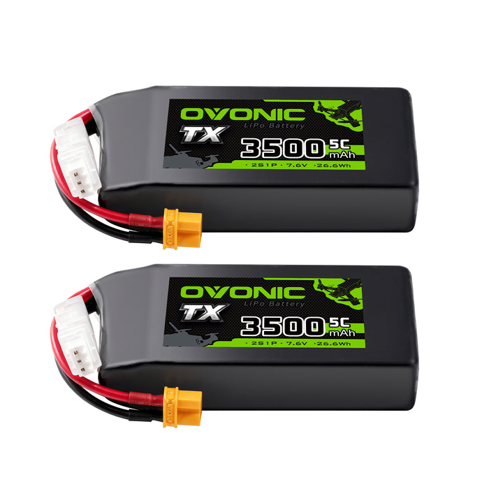 2-Pack Ovonic 2S 3500mAh 5C 7.6V LiHV Battery w/XT30 Plug for RC Transmitters and Receivers
