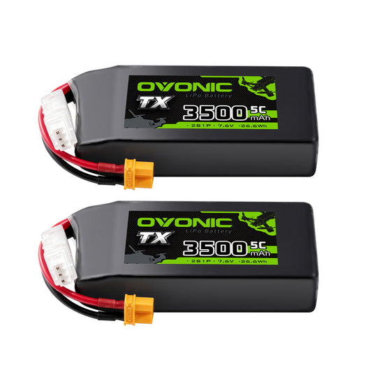 2-Pack Ovonic 2S 3500mAh 5C 7.6V LiHV Battery w/XT30 Plug for RC Transmitters and Receivers