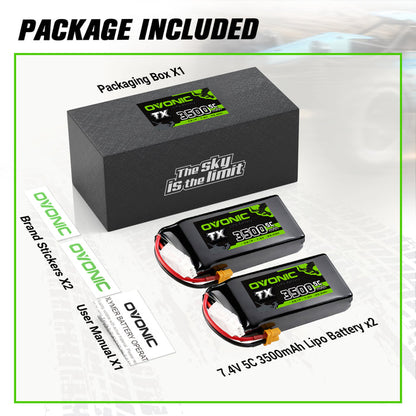 2-Pack Ovonic 2S 3500mAh 5C 7.6V LiHV Battery w/XT30 Plug for RC Transmitters and Receivers