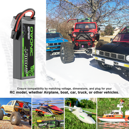 2-Pack Ovonic 2S 7.4V 1400mAh 120C LiPo Battery with IEC Plug for 1/16 1/18 RC Car & Boat