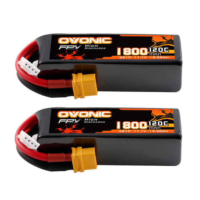 2-Pack Ovonic 3S 11.1V 1800mAh 120C LiPo Battery with XT60 Plug for RC Airplane & Heli
